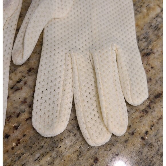 Vtg Size S Stretch Nylon Off-White 7.5" Formal Gloves Perforated Stripe Buttons - Picture 7 of 16